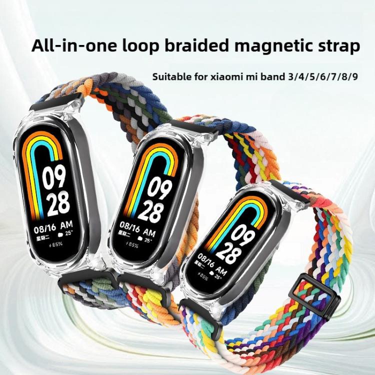 For Xiaomi Mi Band 7 Clear PC Frame Magnetic Buckle Nylon Braided Elastic Watch Band