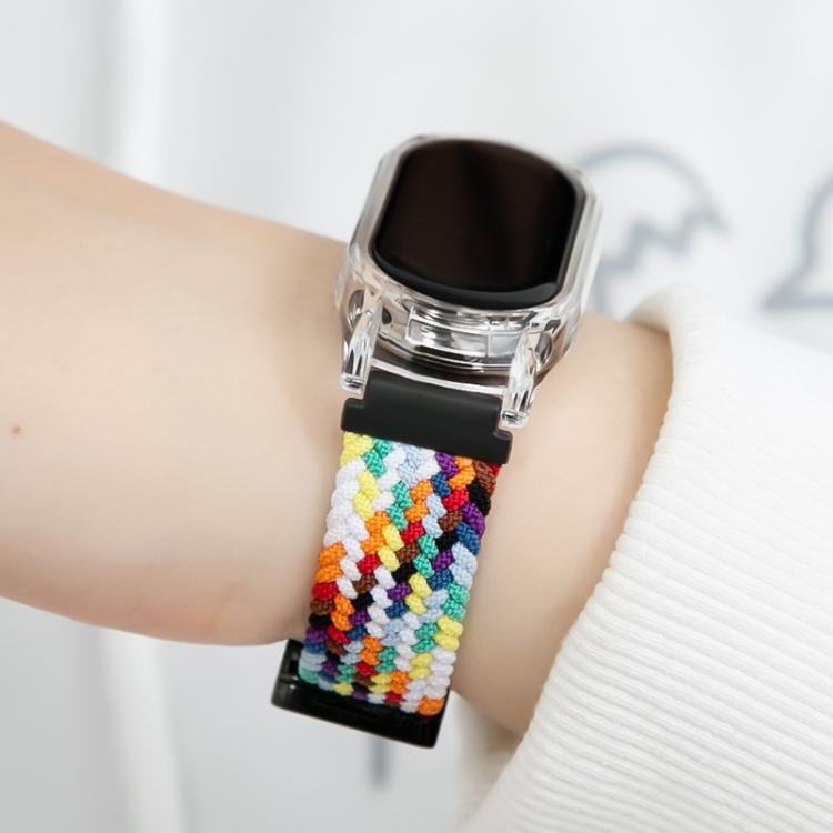 For Xiaomi Mi Band 7 Clear PC Frame Magnetic Buckle Nylon Braided Elastic Watch Band