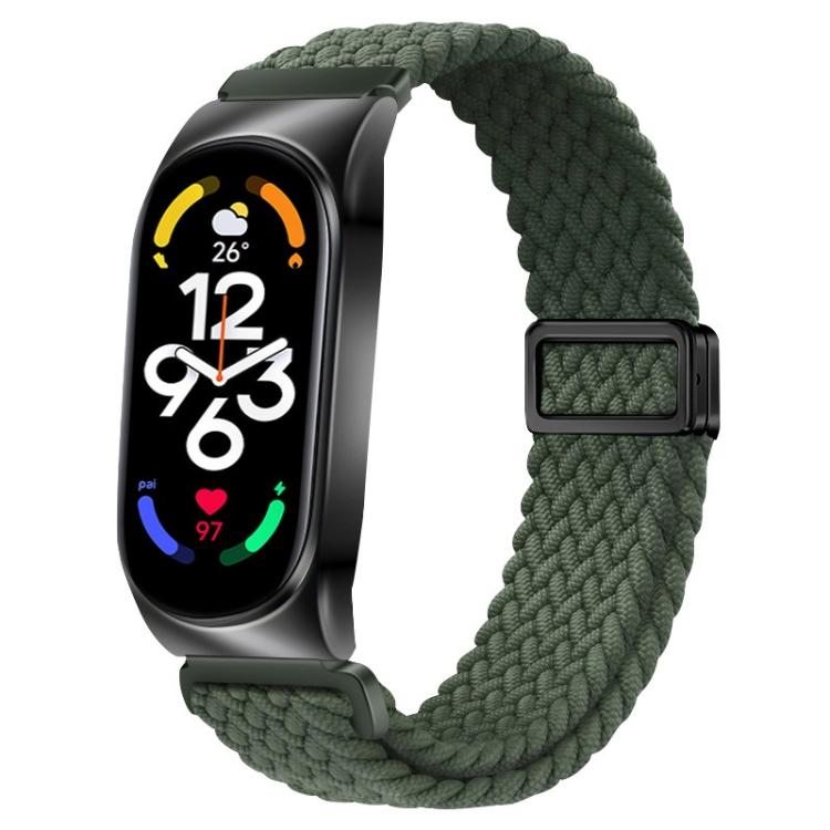 For Xiaomi Mi Band 7 Metal Frame Magnetic Buckle Nylon Braided Elastic Watch Band