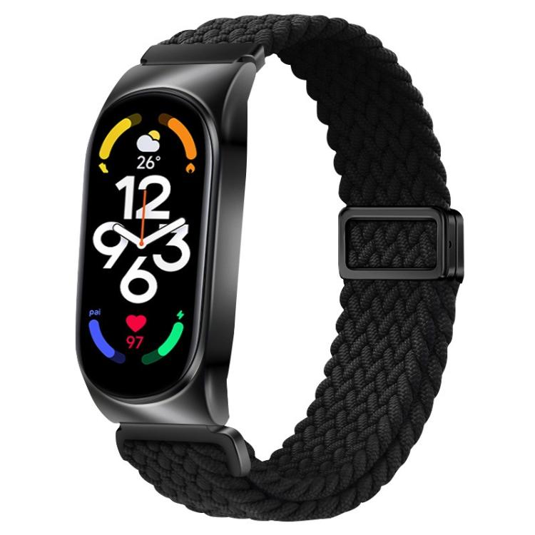 For Xiaomi Mi Band 7 Metal Frame Magnetic Buckle Nylon Braided Elastic Watch Band