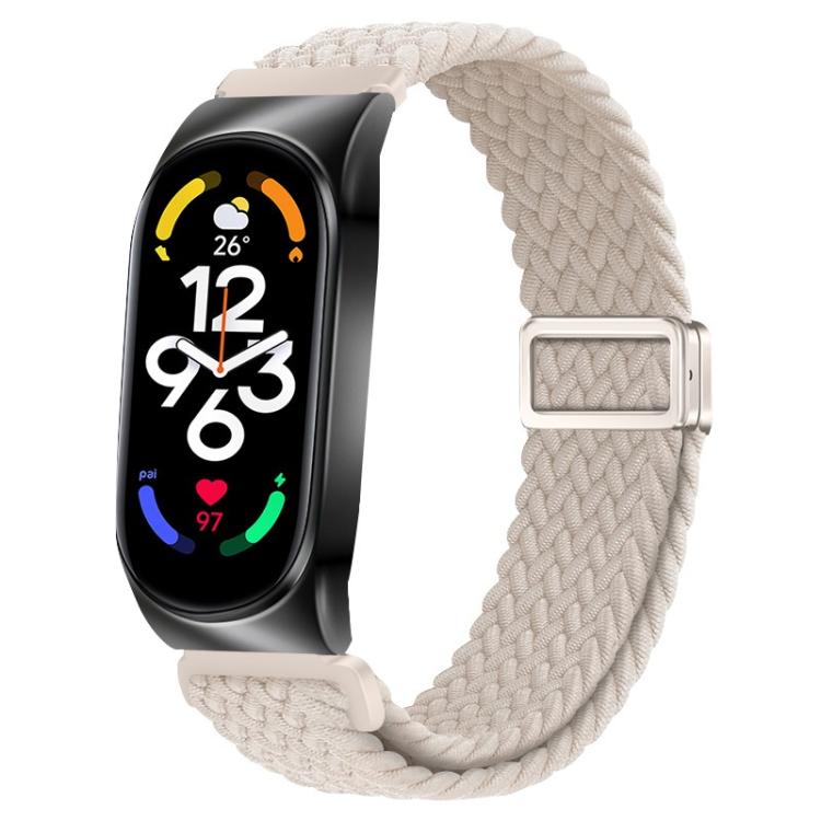 For Xiaomi Mi Band 6 / 5 / 4 / 3 Metal Frame Magnetic Buckle Nylon Braided Elastic Watch Band