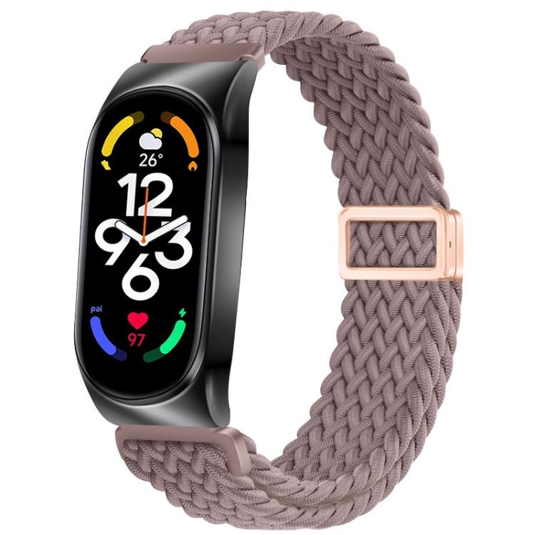 For Xiaomi Mi Band 6 / 5 / 4 / 3 Metal Frame Magnetic Buckle Nylon Braided Elastic Watch Band