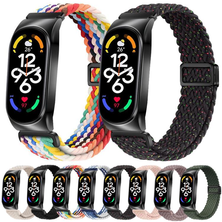 For Xiaomi Mi Band 6 / 5 / 4 / 3 Metal Frame Magnetic Buckle Nylon Braided Elastic Watch Band