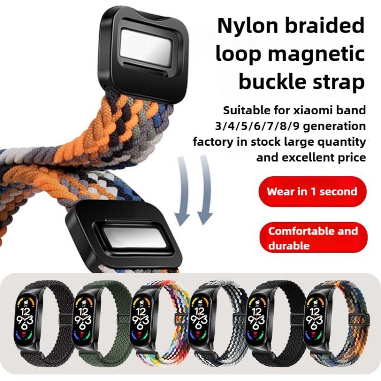 For Xiaomi Mi Band 7 Metal Frame Magnetic Buckle Nylon Braided Elastic Watch Band