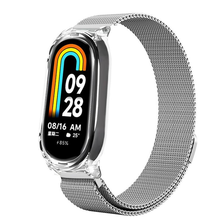 For Xiaomi Mi Band 7 Transparent PC Case Milanese Magnetic Metal Watch Band