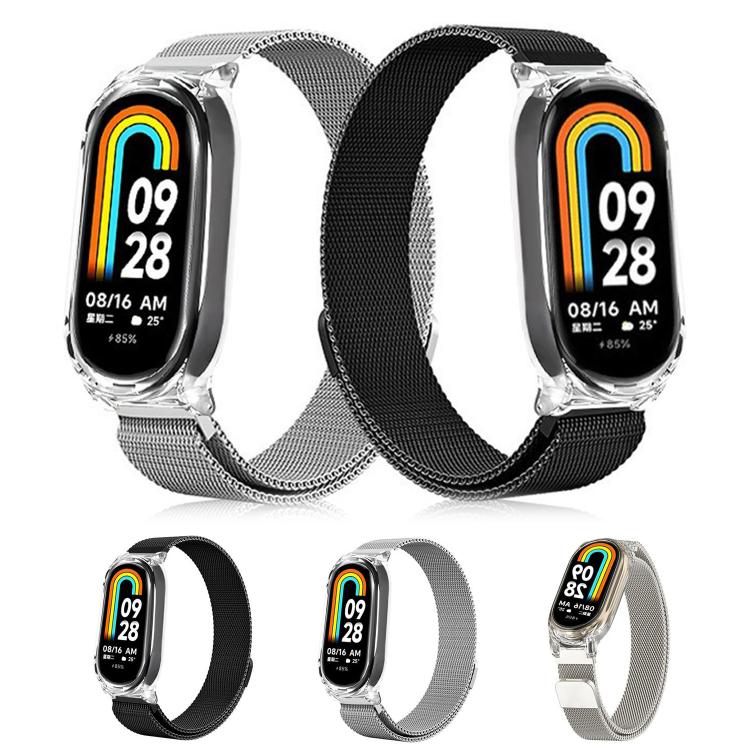 For Xiaomi Mi Band 7 Transparent PC Case Milanese Magnetic Metal Watch Band