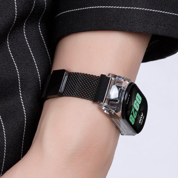 For Xiaomi Mi Band 3 / 4 / 5 / 6 Transparent PC Case Milanese Magnetic Metal Watch Band