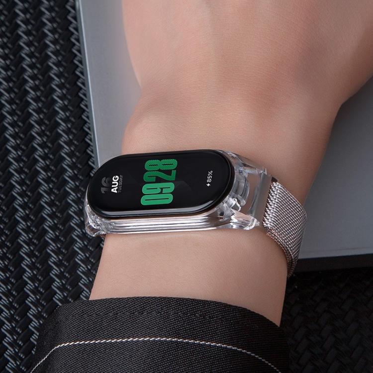 For Xiaomi Mi Band 3 / 4 / 5 / 6 Transparent PC Case Milanese Magnetic Metal Watch Band