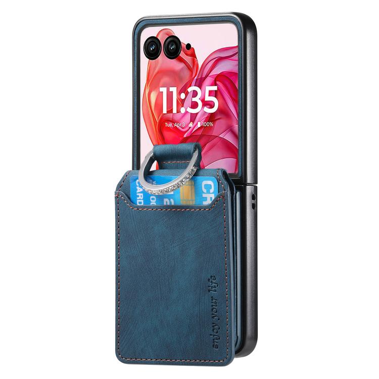 For Motorola Razr 60 Retro Leather Ring Vertical Flip Wallet Phone Case