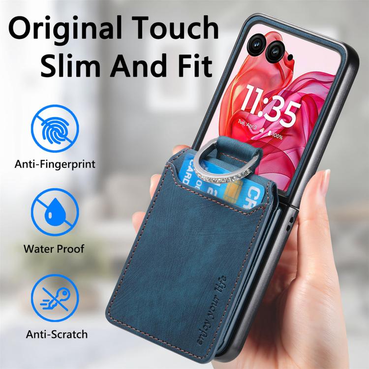 For Motorola Razr 60 Retro Leather Ring Vertical Flip Wallet Phone Case