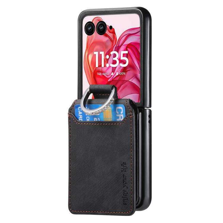 For Motorola Razr 60 Retro Leather Ring Vertical Flip Wallet Phone Case