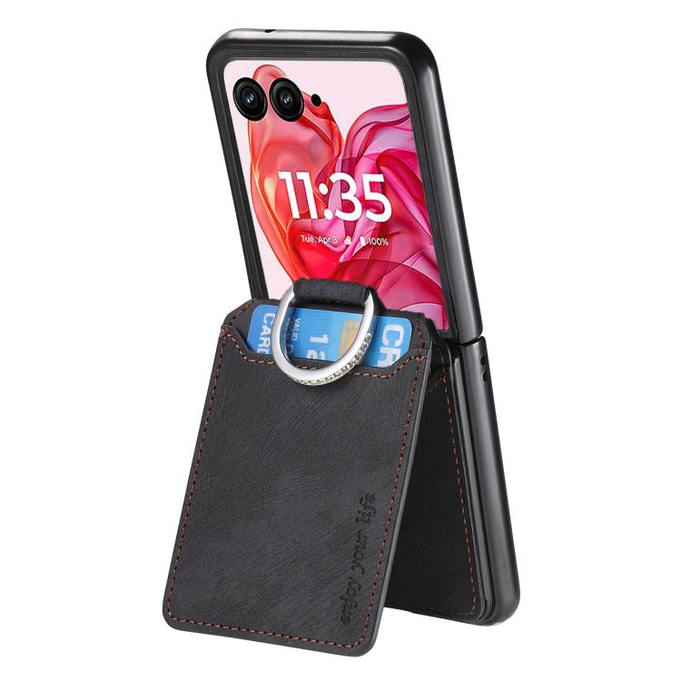 For Motorola Razr 60 Retro Leather Ring Vertical Flip Wallet Phone Case