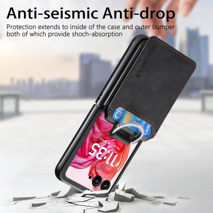 For Motorola Razr 60 Retro Leather Ring Vertical Flip Wallet Phone Case
