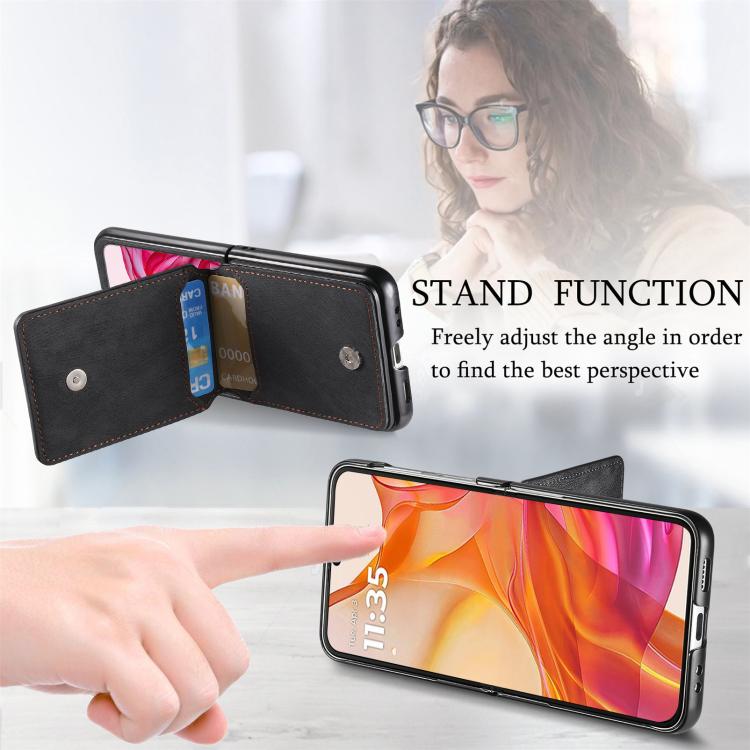 For Motorola Razr 60 Retro Leather Ring Vertical Flip Wallet Phone Case