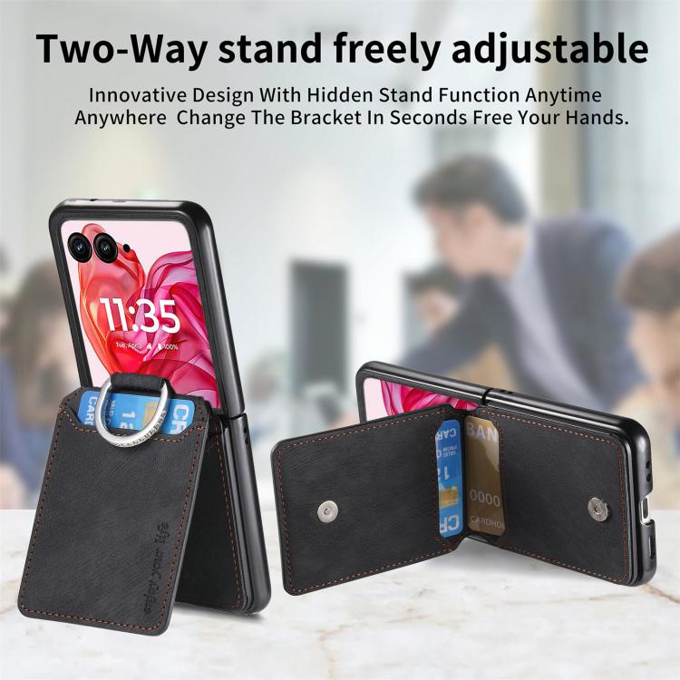 For Motorola Razr 60 Retro Leather Ring Vertical Flip Wallet Phone Case