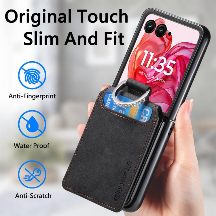 For Motorola Razr 60 Retro Leather Ring Vertical Flip Wallet Phone Case