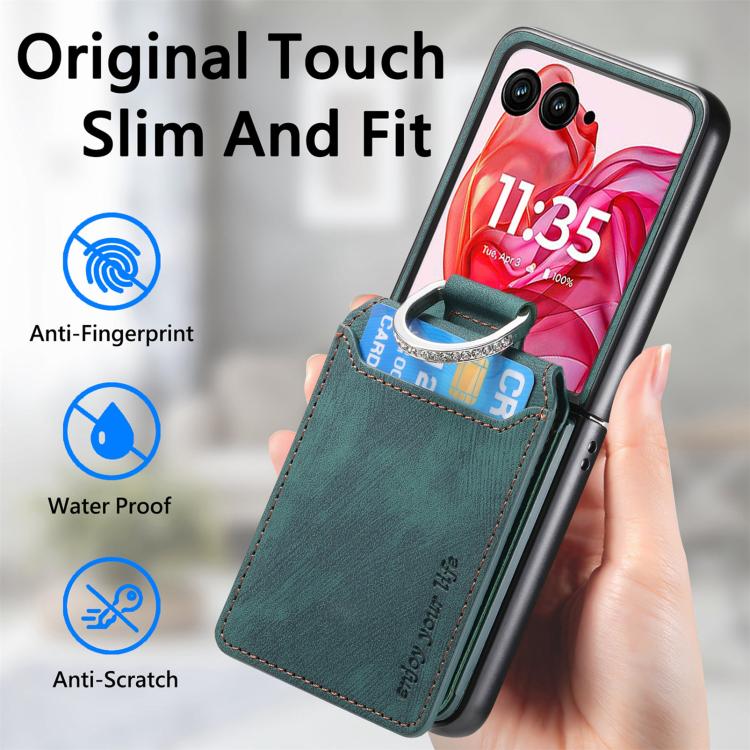 For Motorola Razr 60 Retro Leather Ring Vertical Flip Wallet Phone Case