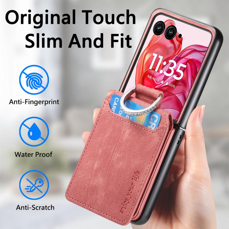 For Motorola Razr 60 Retro Leather Ring Vertical Flip Wallet Phone Case