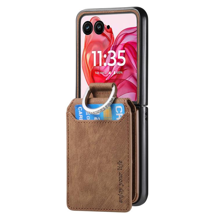 For Motorola Razr 60 Retro Leather Ring Vertical Flip Wallet Phone Case