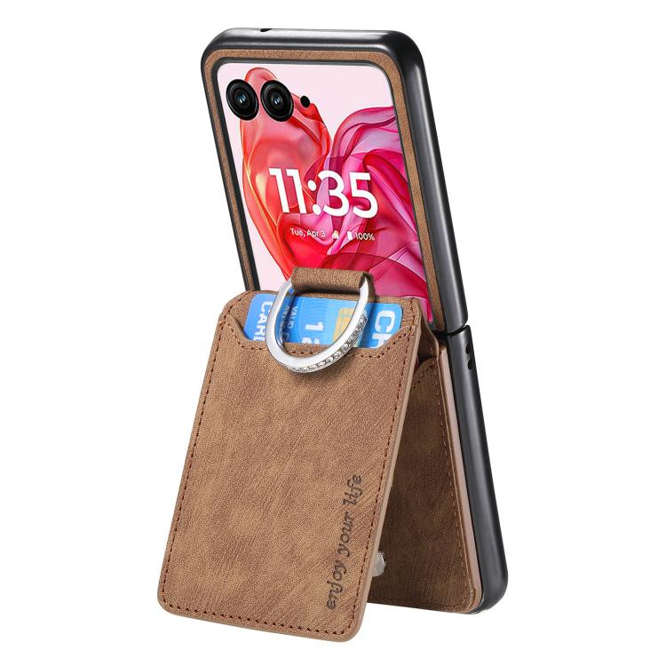 For Motorola Razr 60 Retro Leather Ring Vertical Flip Wallet Phone Case