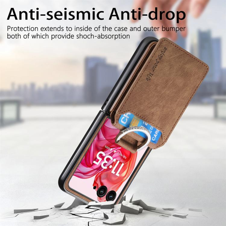 For Motorola Razr 60 Retro Leather Ring Vertical Flip Wallet Phone Case