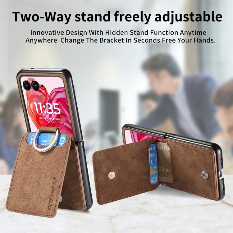 For Motorola Razr 60 Retro Leather Ring Vertical Flip Wallet Phone Case