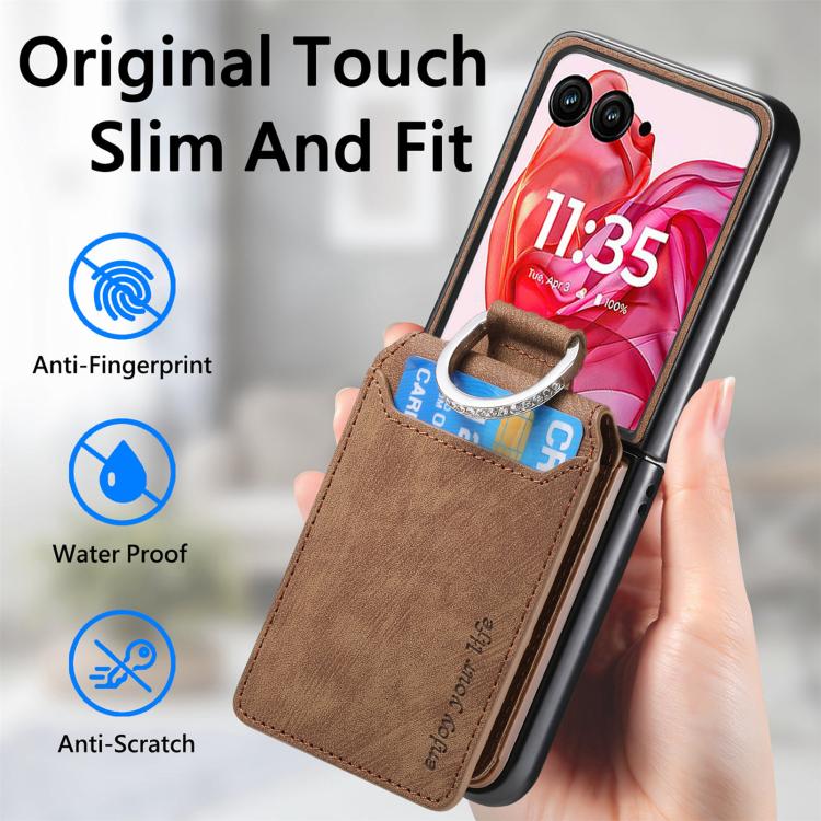 For Motorola Razr 60 Retro Leather Ring Vertical Flip Wallet Phone Case