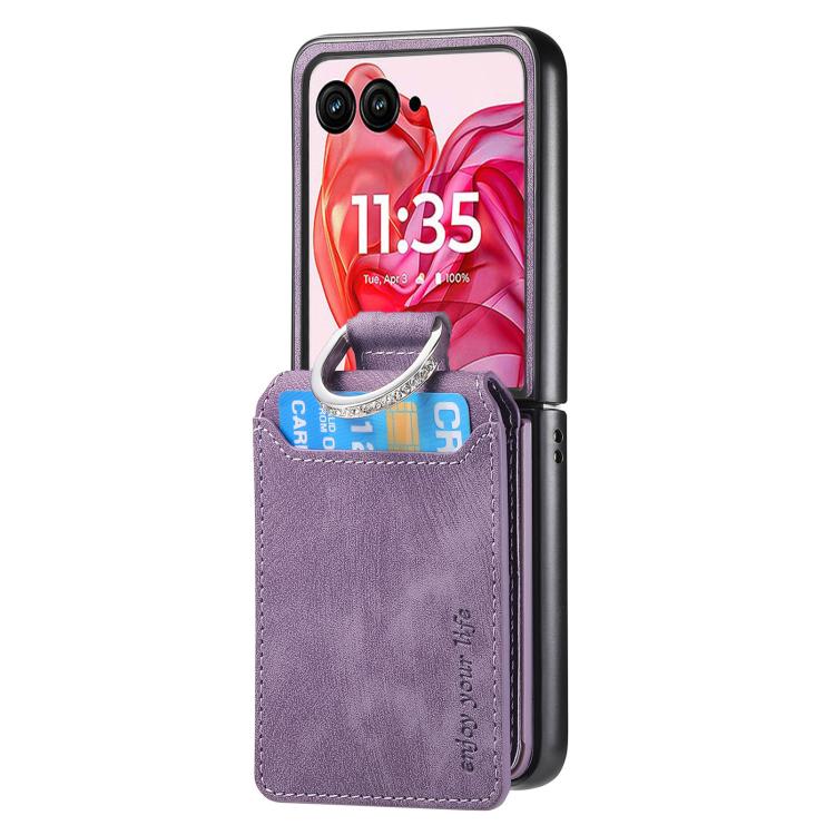 For Motorola Razr 60 Retro Leather Ring Vertical Flip Wallet Phone Case