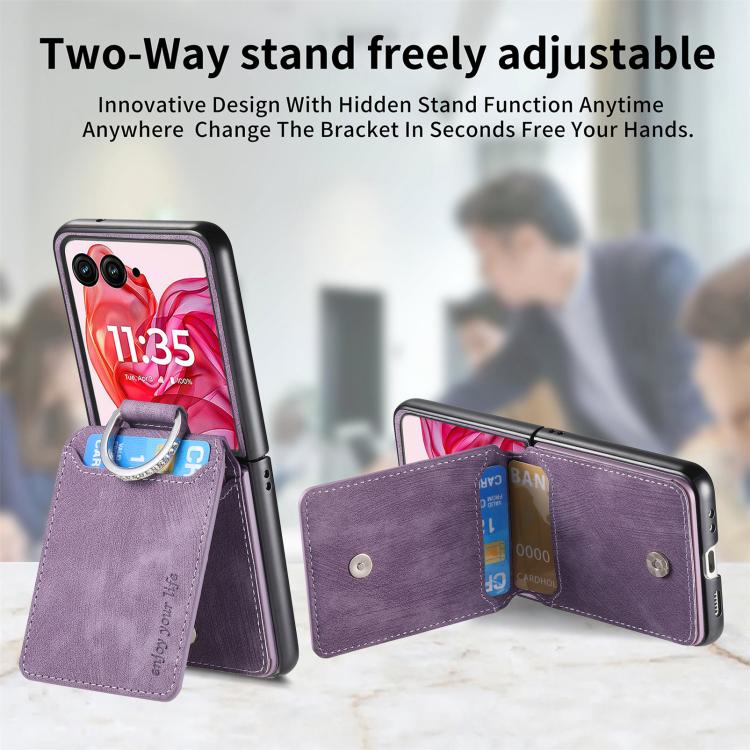 For Motorola Razr 60 Retro Leather Ring Vertical Flip Wallet Phone Case