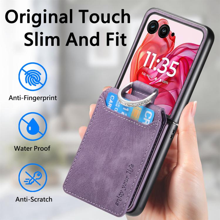 For Motorola Razr 60 Retro Leather Ring Vertical Flip Wallet Phone Case