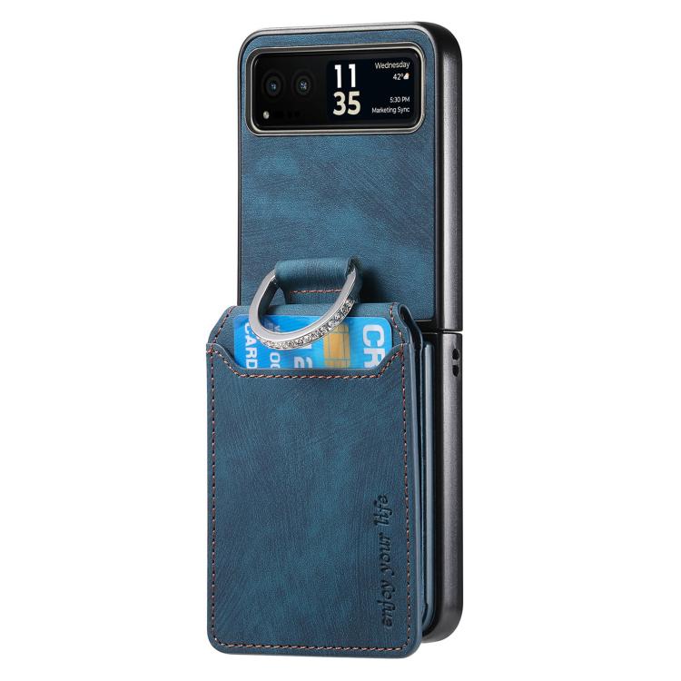 For Motorola Moto Razr 40 Retro Leather Ring Vertical Flip Wallet Phone Case