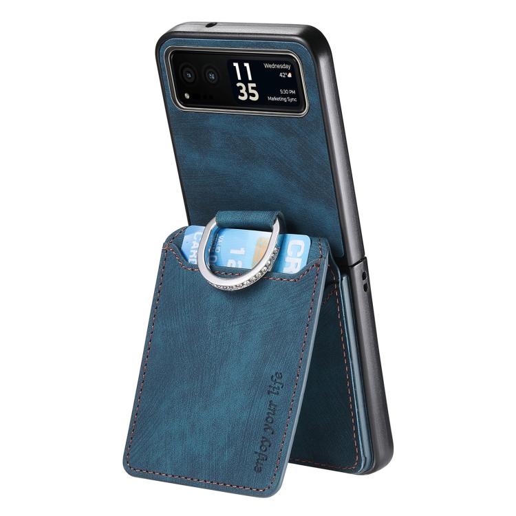 For Motorola Moto Razr 40 Retro Leather Ring Vertical Flip Wallet Phone Case
