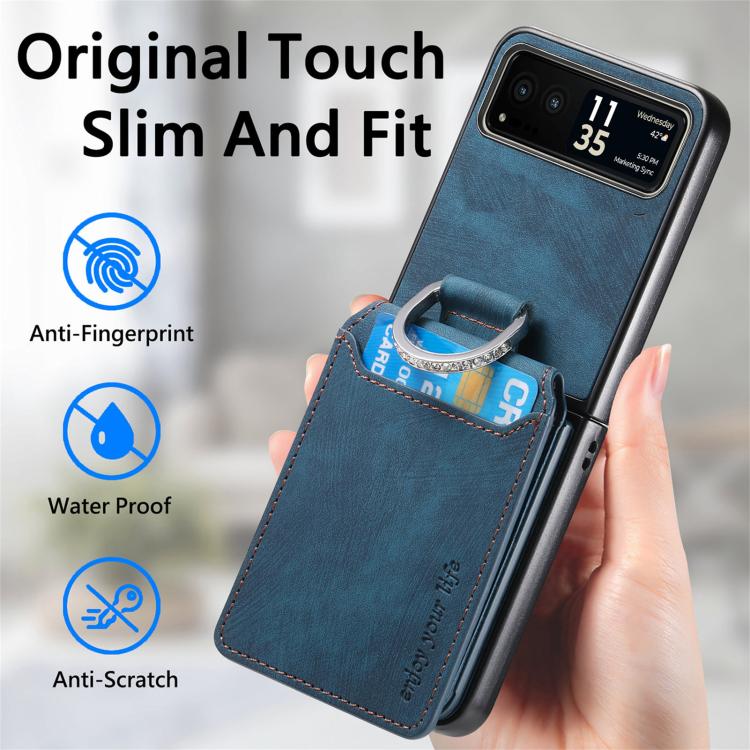 For Motorola Moto Razr 40 Retro Leather Ring Vertical Flip Wallet Phone Case