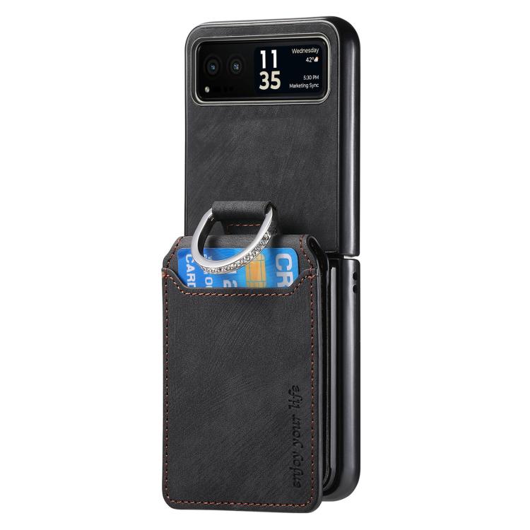 For Motorola Moto Razr 40 Retro Leather Ring Vertical Flip Wallet Phone Case