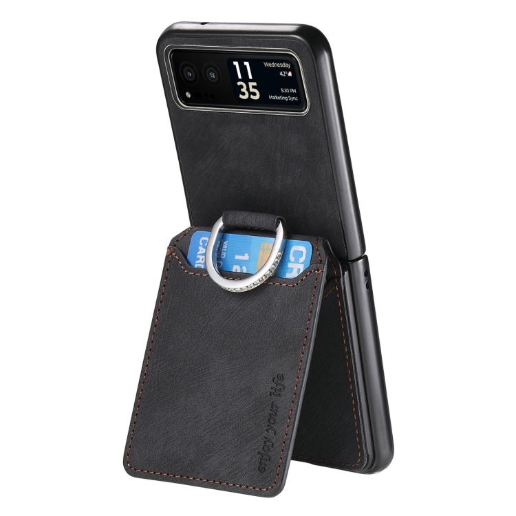 For Motorola Moto Razr 40 Retro Leather Ring Vertical Flip Wallet Phone Case