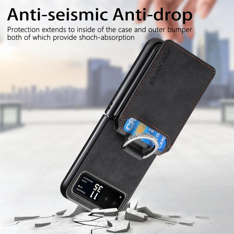 For Motorola Moto Razr 40 Retro Leather Ring Vertical Flip Wallet Phone Case