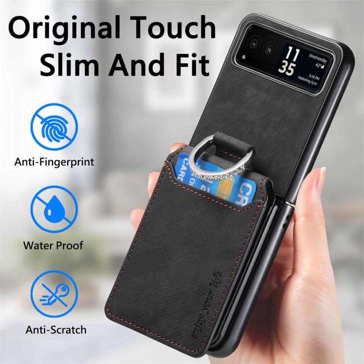 For Motorola Moto Razr 40 Retro Leather Ring Vertical Flip Wallet Phone Case