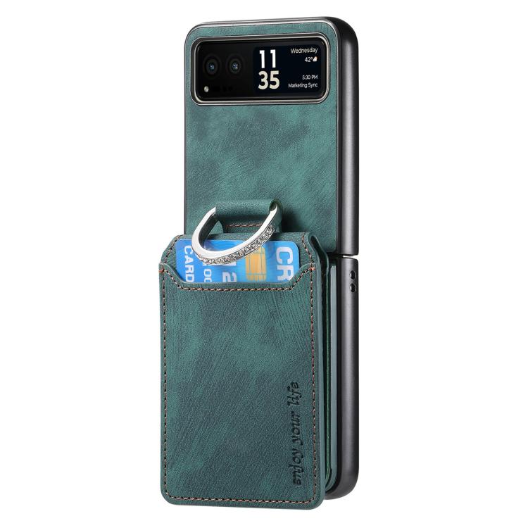For Motorola Moto Razr 40 Retro Leather Ring Vertical Flip Wallet Phone Case