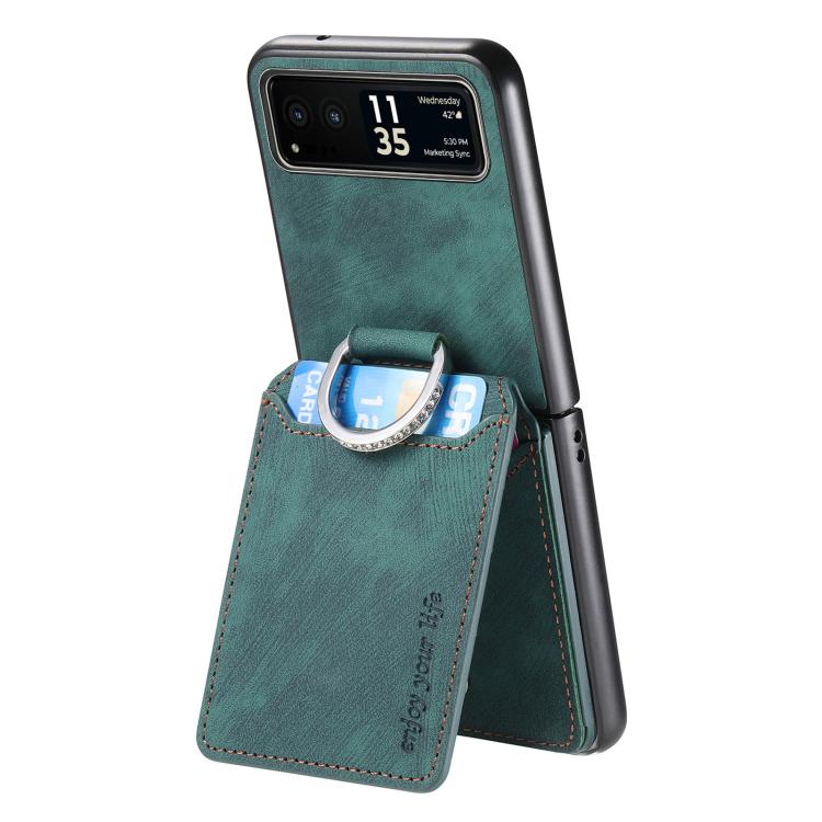 For Motorola Moto Razr 40 Retro Leather Ring Vertical Flip Wallet Phone Case