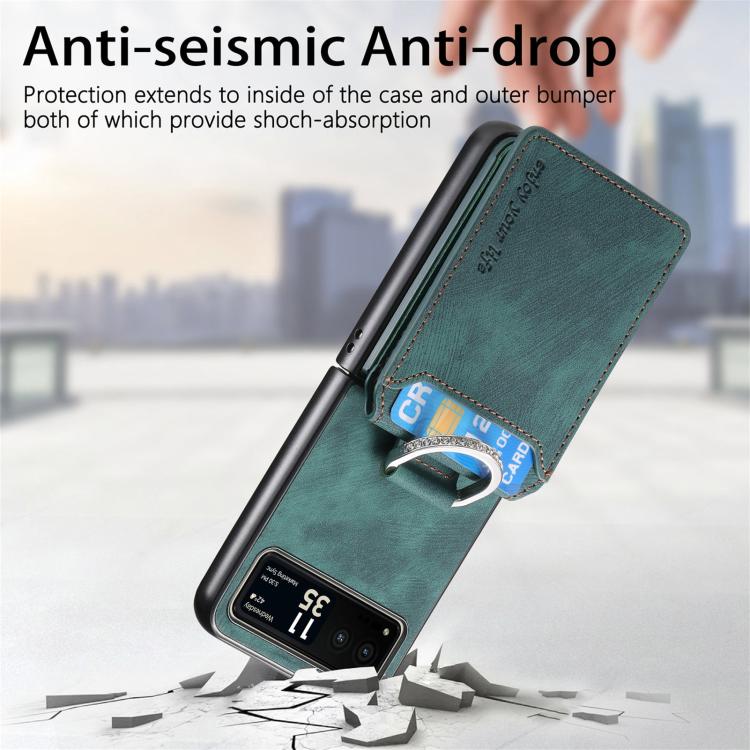 For Motorola Moto Razr 40 Retro Leather Ring Vertical Flip Wallet Phone Case