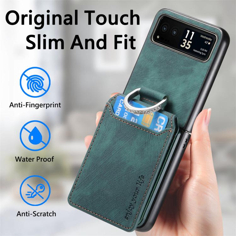 For Motorola Moto Razr 40 Retro Leather Ring Vertical Flip Wallet Phone Case