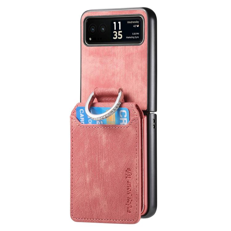 For Motorola Moto Razr 40 Retro Leather Ring Vertical Flip Wallet Phone Case