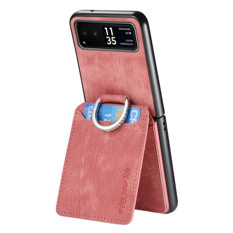 For Motorola Moto Razr 40 Retro Leather Ring Vertical Flip Wallet Phone Case