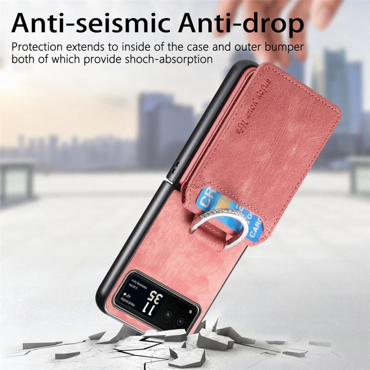 For Motorola Moto Razr 40 Retro Leather Ring Vertical Flip Wallet Phone Case