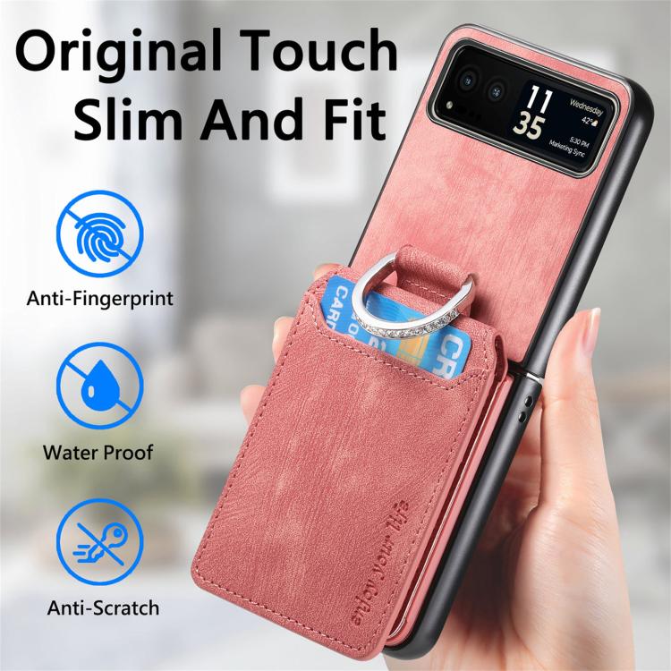 For Motorola Moto Razr 40 Retro Leather Ring Vertical Flip Wallet Phone Case