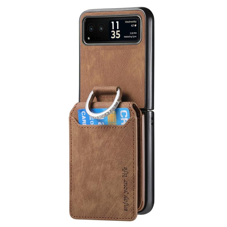 For Motorola Moto Razr 40 Retro Leather Ring Vertical Flip Wallet Phone Case