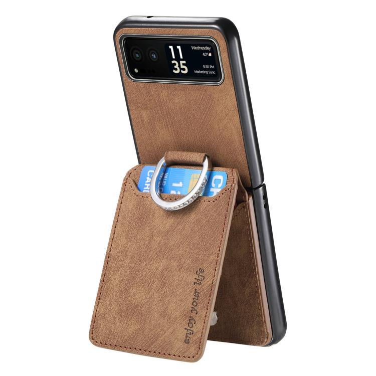 For Motorola Moto Razr 40 Retro Leather Ring Vertical Flip Wallet Phone Case
