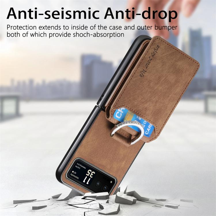 For Motorola Moto Razr 40 Retro Leather Ring Vertical Flip Wallet Phone Case
