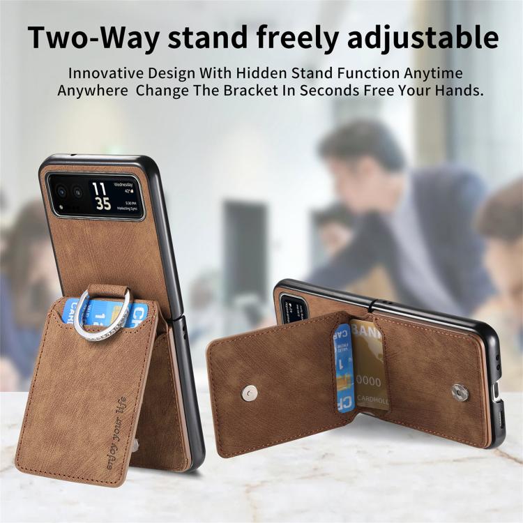 For Motorola Moto Razr 40 Retro Leather Ring Vertical Flip Wallet Phone Case