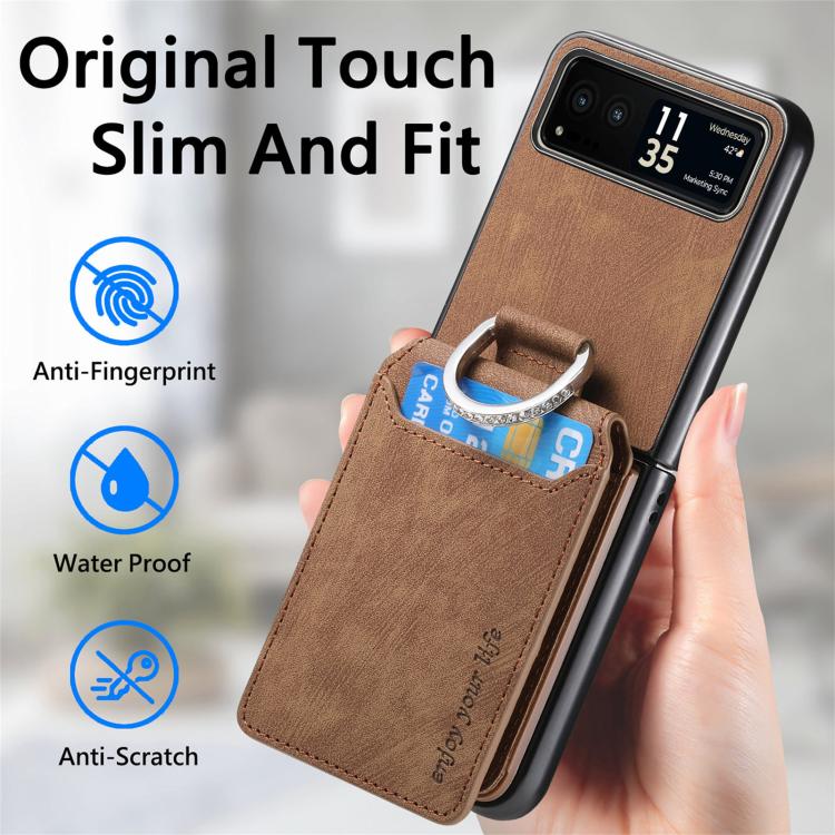 For Motorola Moto Razr 40 Retro Leather Ring Vertical Flip Wallet Phone Case